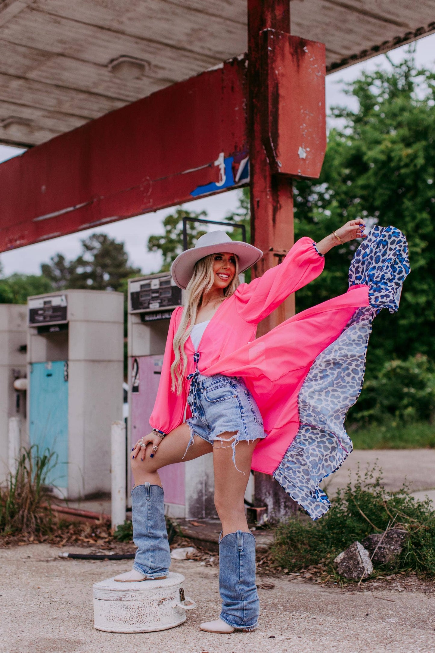 Pink Chiffon Leopard Print Kimono
