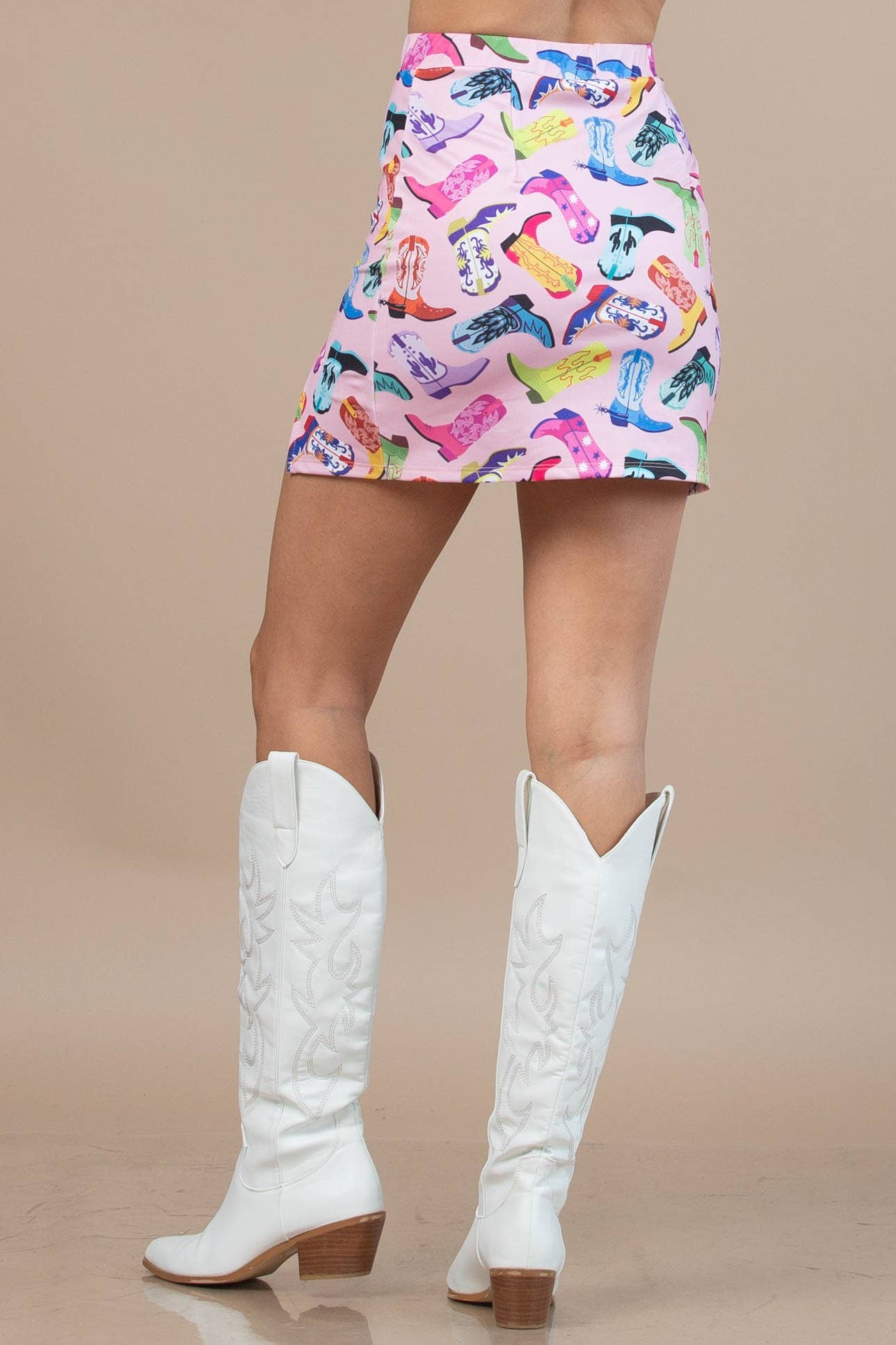 Western Boots Party Print High Waist Mini Skirts