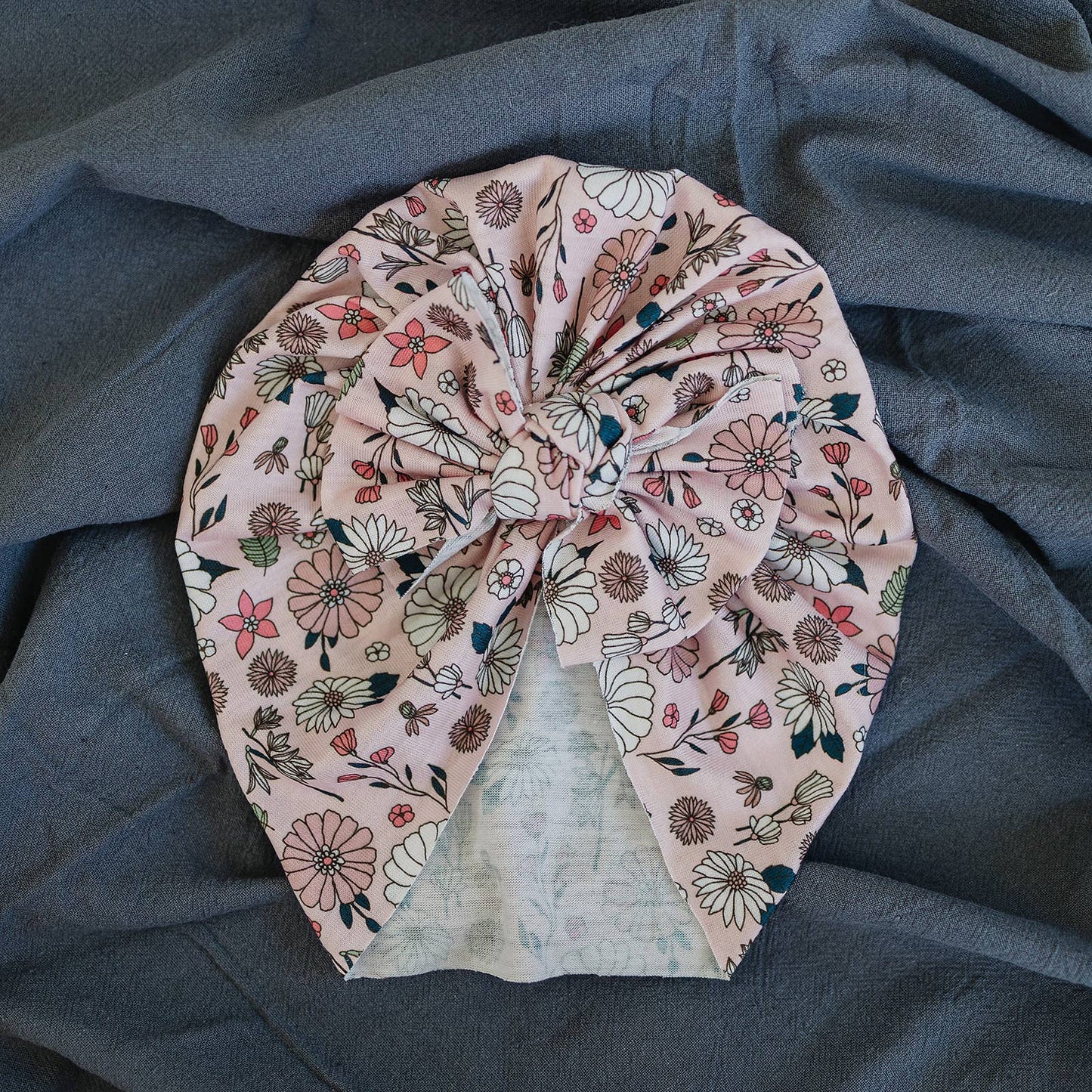 Pretty Pink Flowers Baby Bow Turban