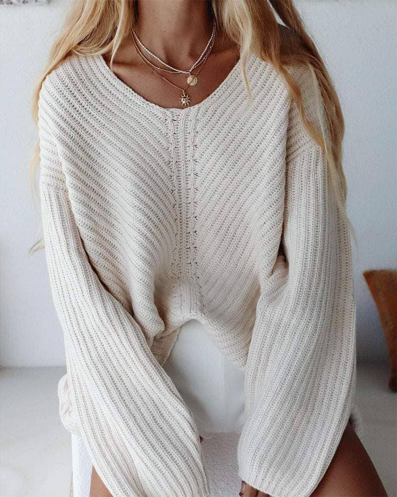 Solid drop shoulder casual sweater