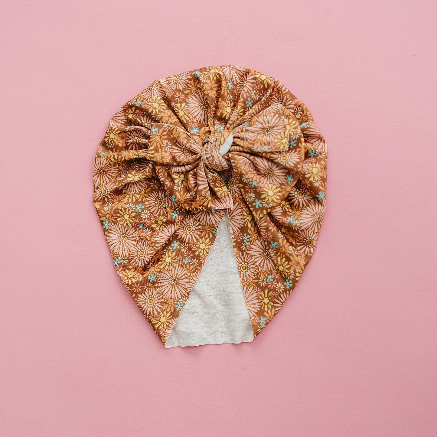 Charming Flowers Neutral Messy Bow Baby Turban