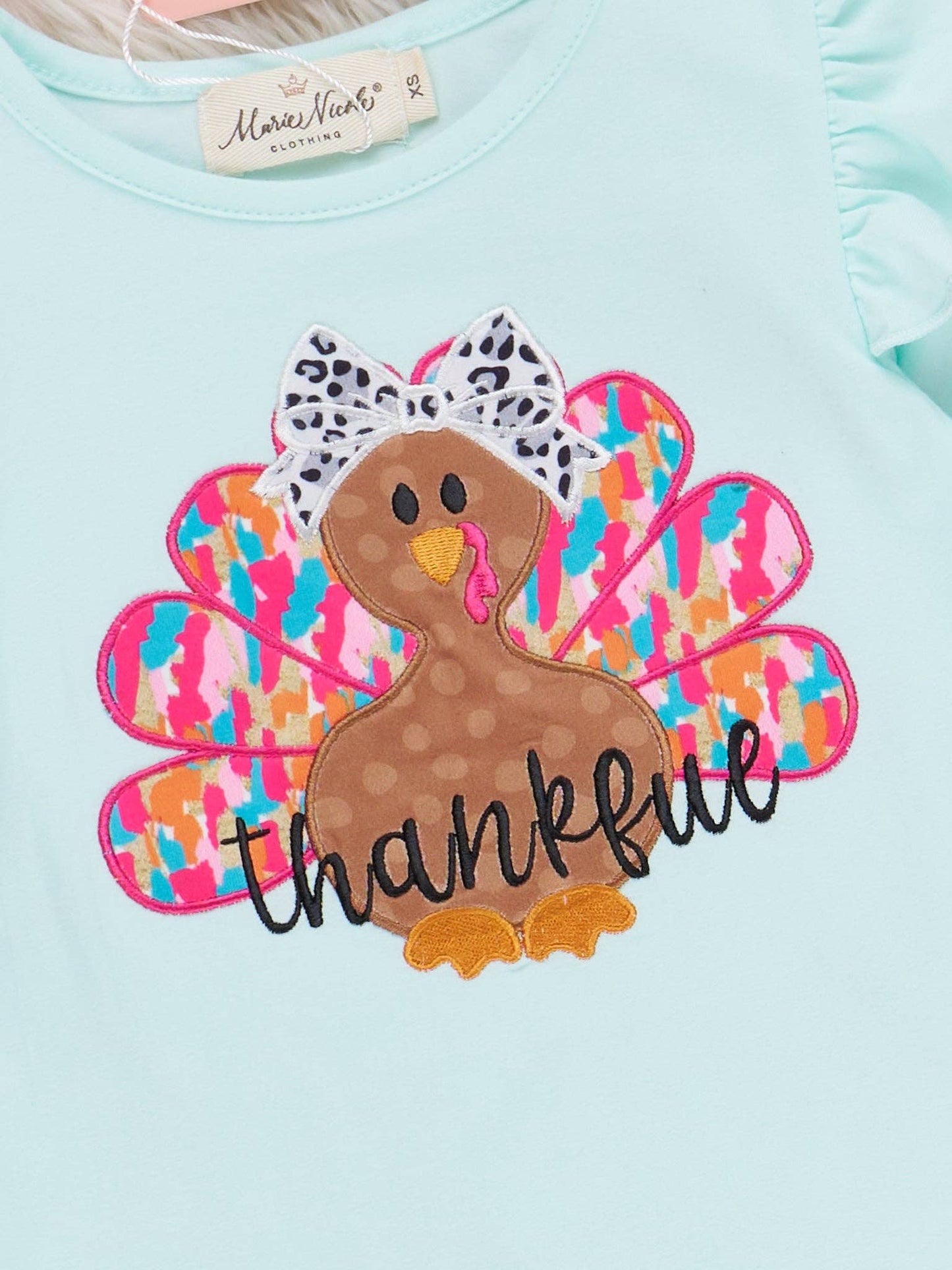 "Thankful" Embroidered Leopard Bell Bottom Outfit