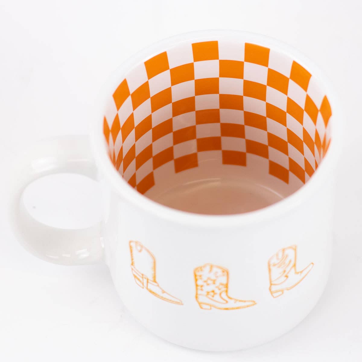 Cowgirl Checkerboard Coffee Mug White/Orange/Light Orange 14oz