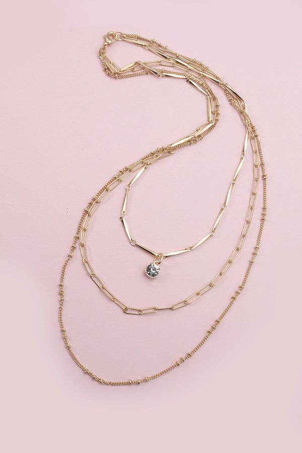 SINGLE RHINESTONE PENDANT LAYER NECKLACE |