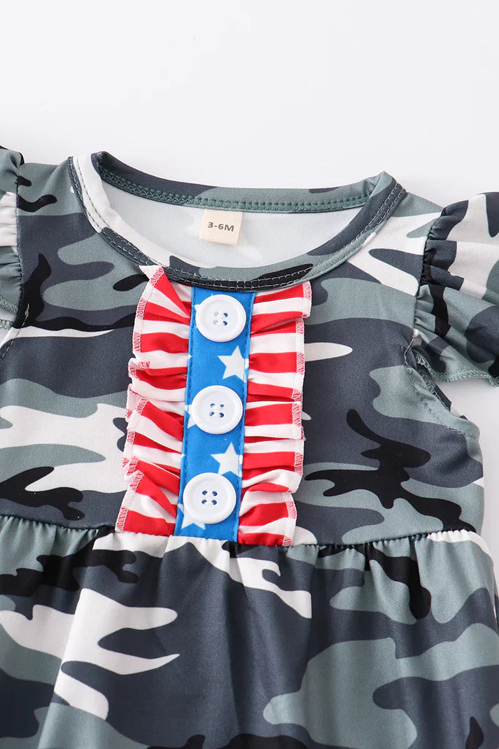 Camouflage Print ruffle baby romper