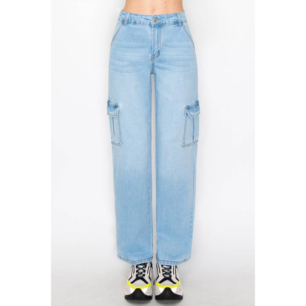 CARGO DENIM JEANS PANTS WITH SLANTED POCKET