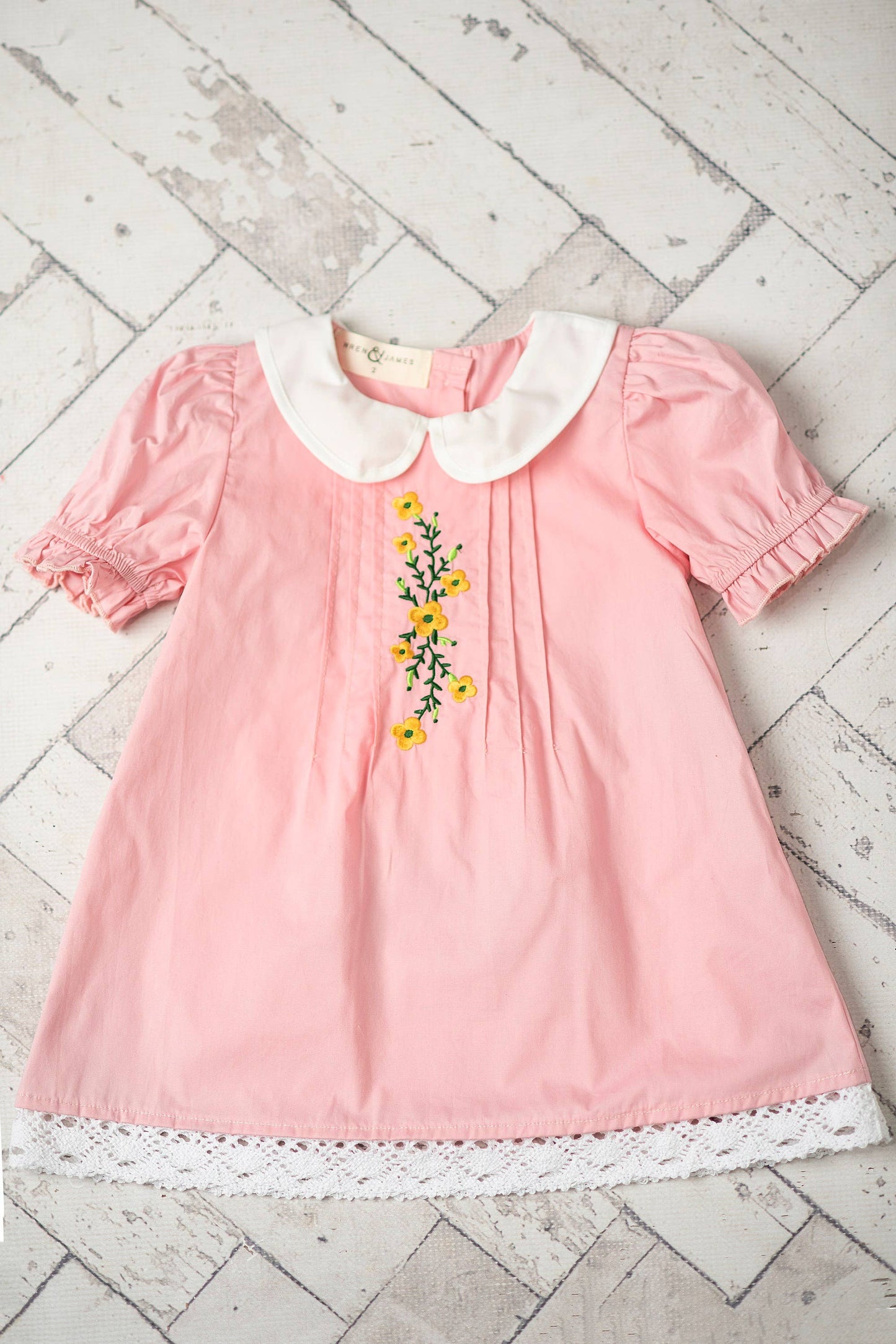 Kids Pink Embroidered Lace Collar Dress