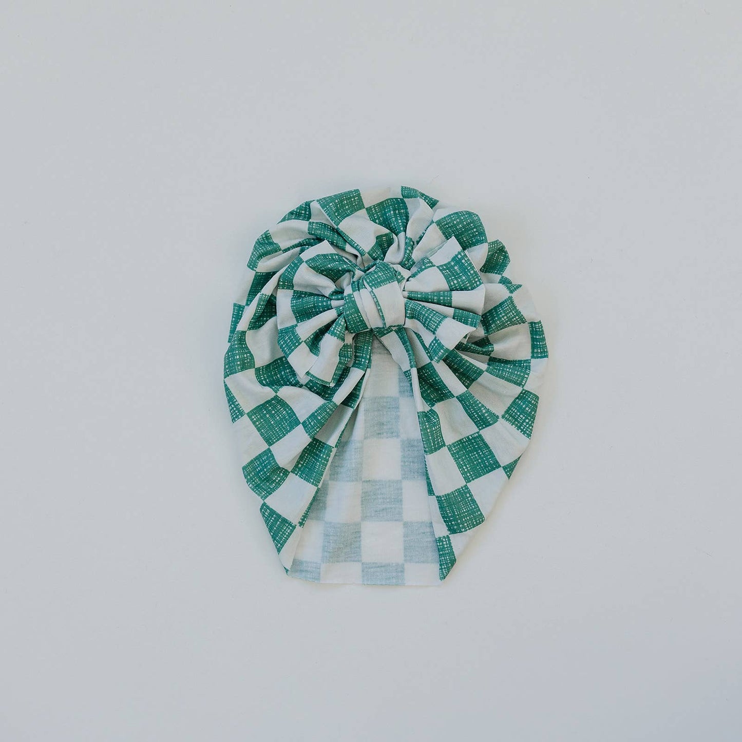 Sage Checkered Baby Bow Turban