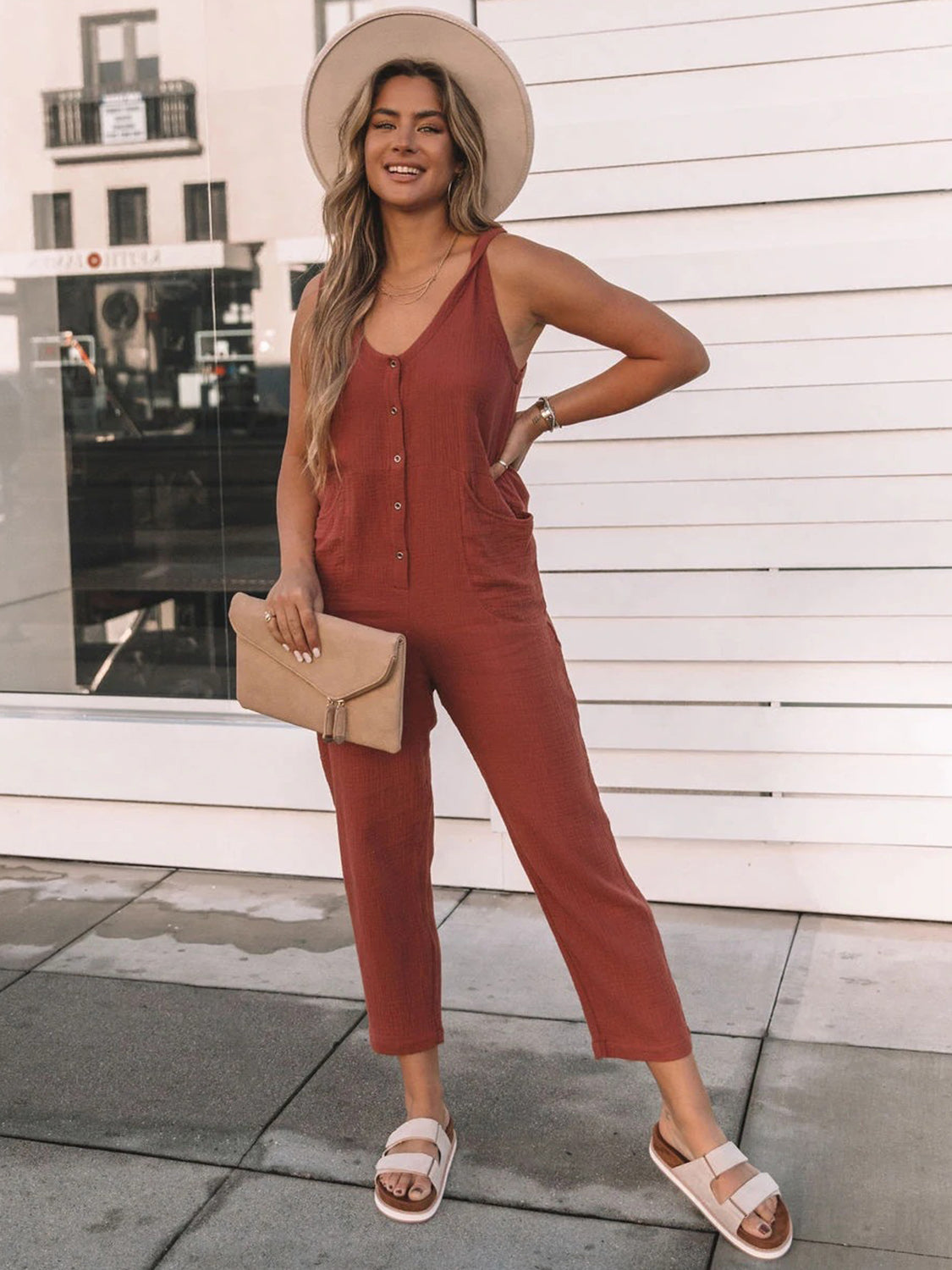 Matcha Green Scoop Neck Wide Strap Jumpsuit