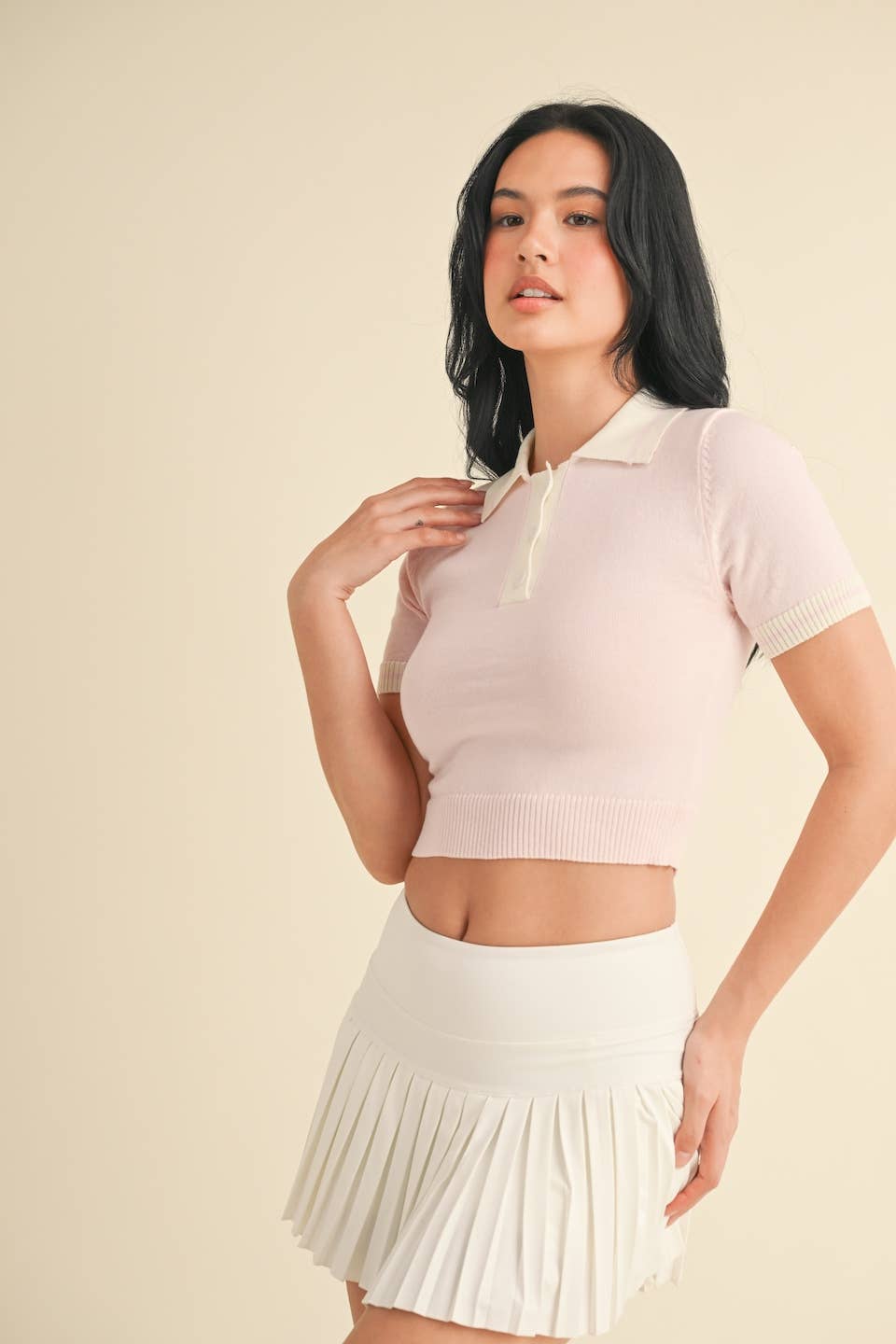 Knit Cropped Polo Shirt