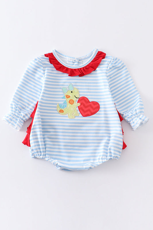 Dinosaur heart applique stripe girl bubble