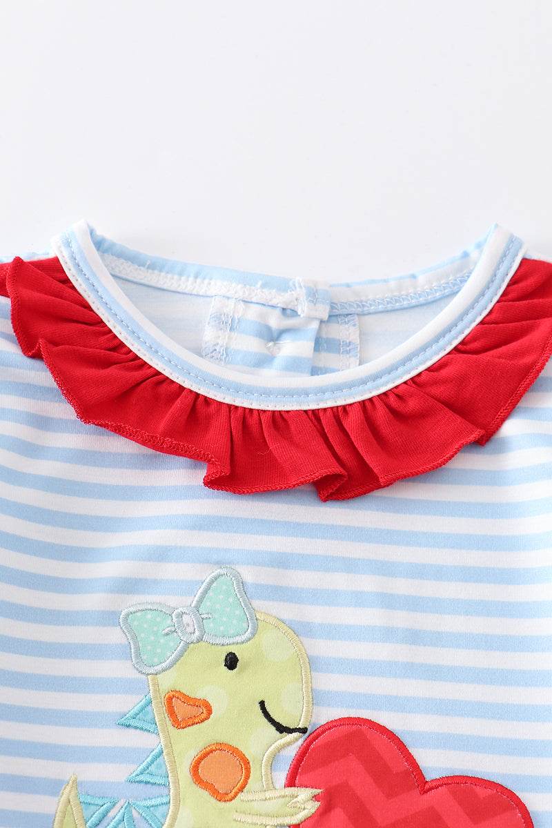 Dinosaur heart applique stripe girl bubble