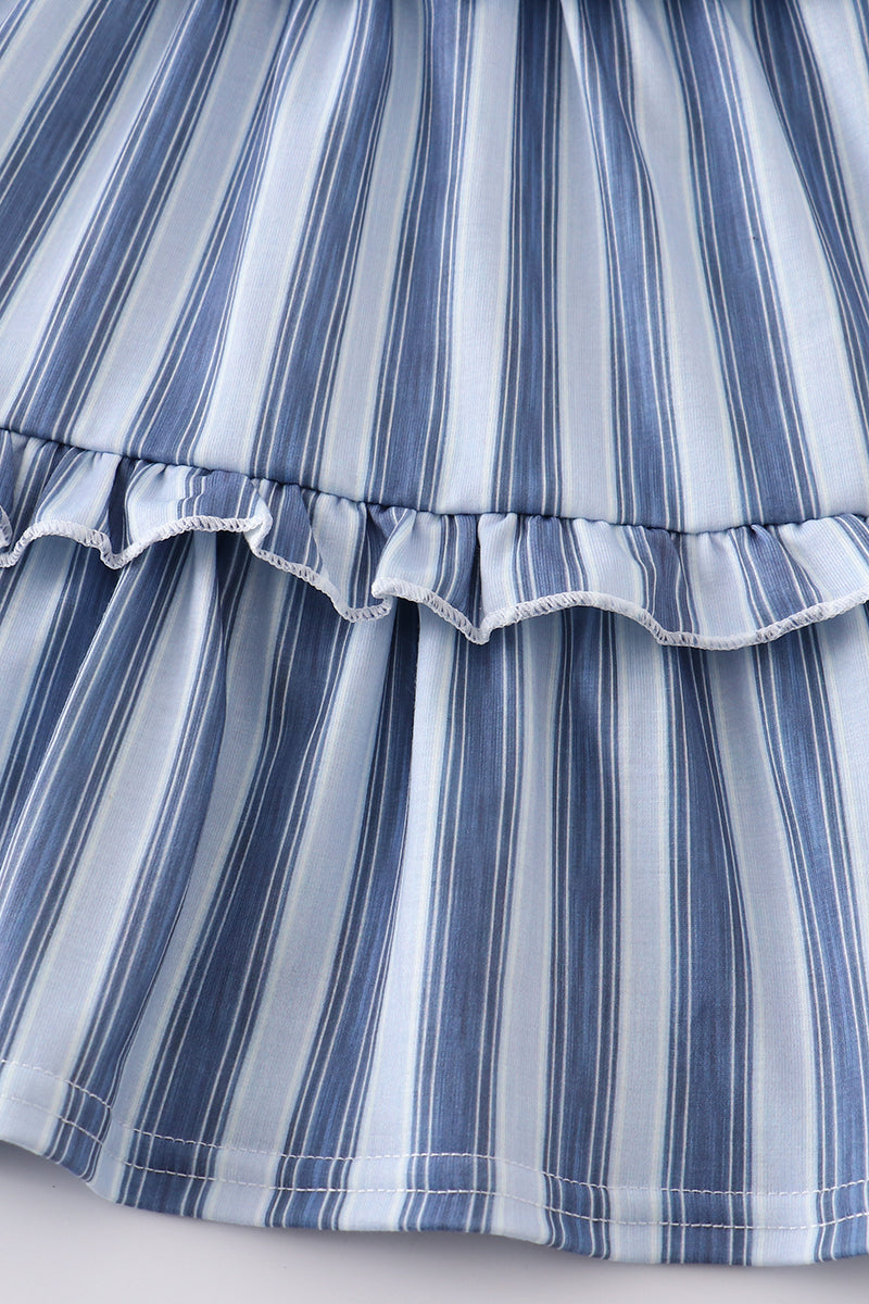 Blue stripe strap ruffle dress