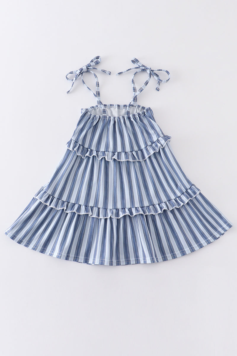 Blue stripe strap ruffle dress