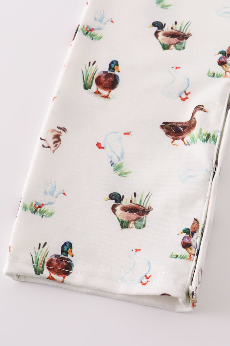 Green duck print boy romper