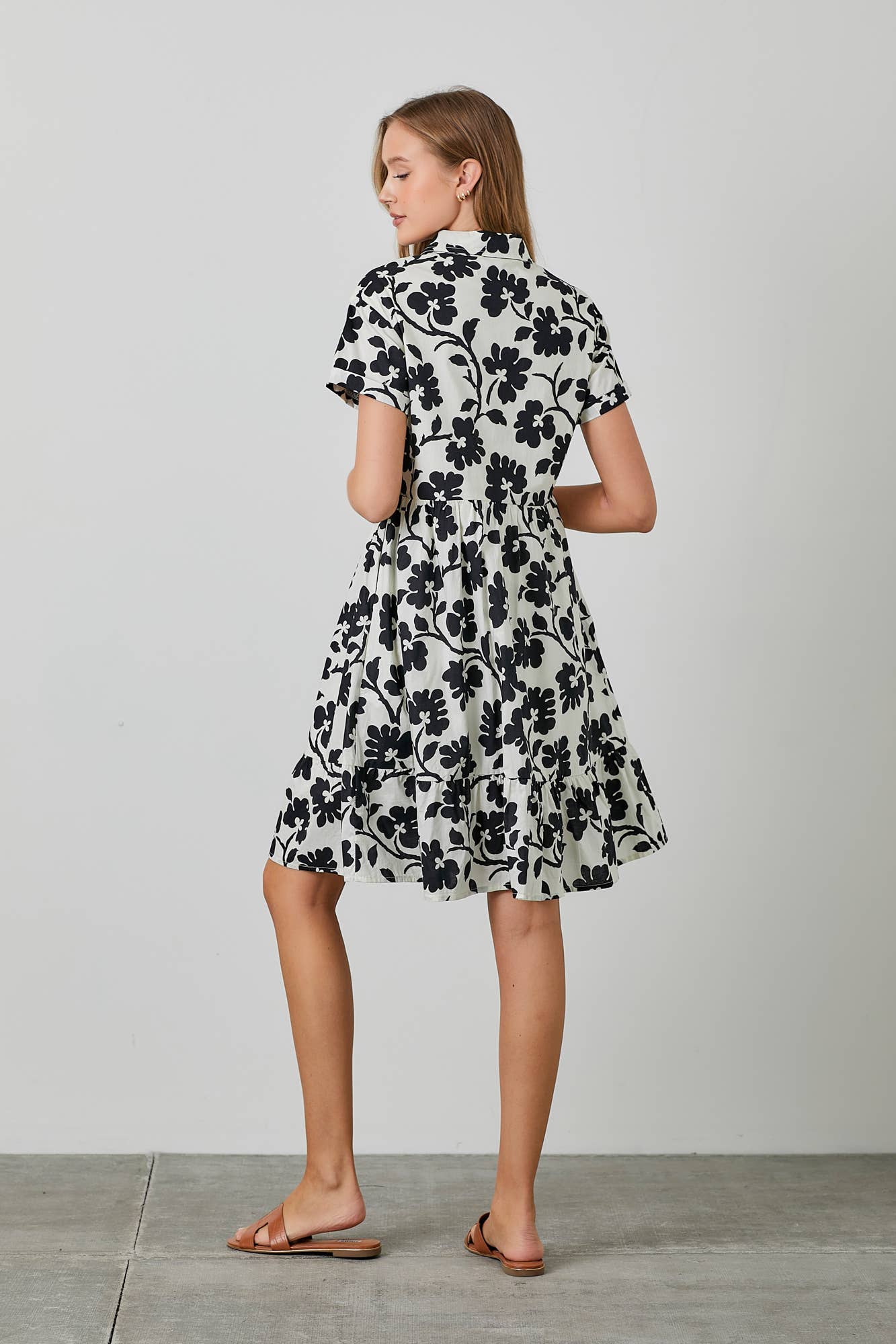 POPLIN PRINT MIDI TIERED SHIRT DRESS