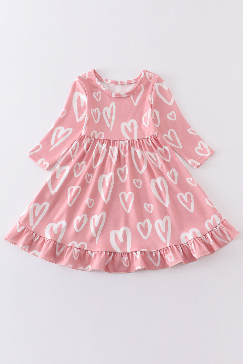 Pink heart print girls dress