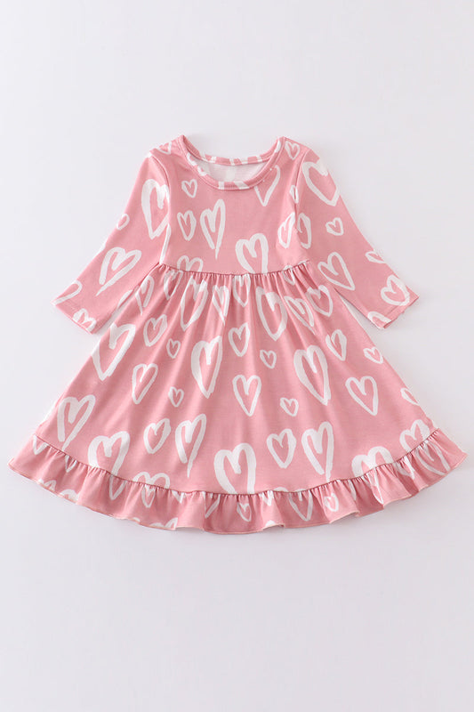 Pink heart print girls dress