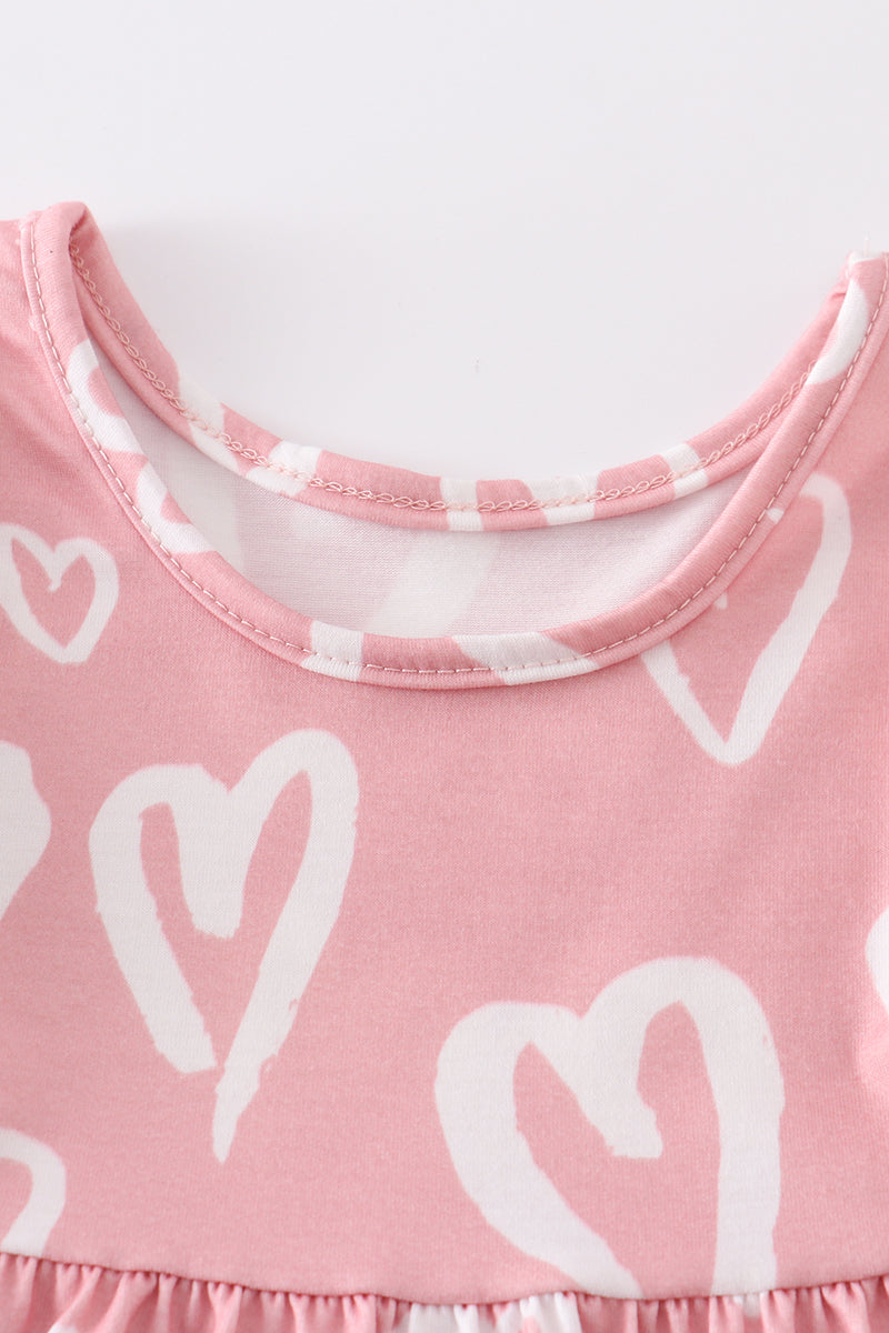 Pink heart print girls dress