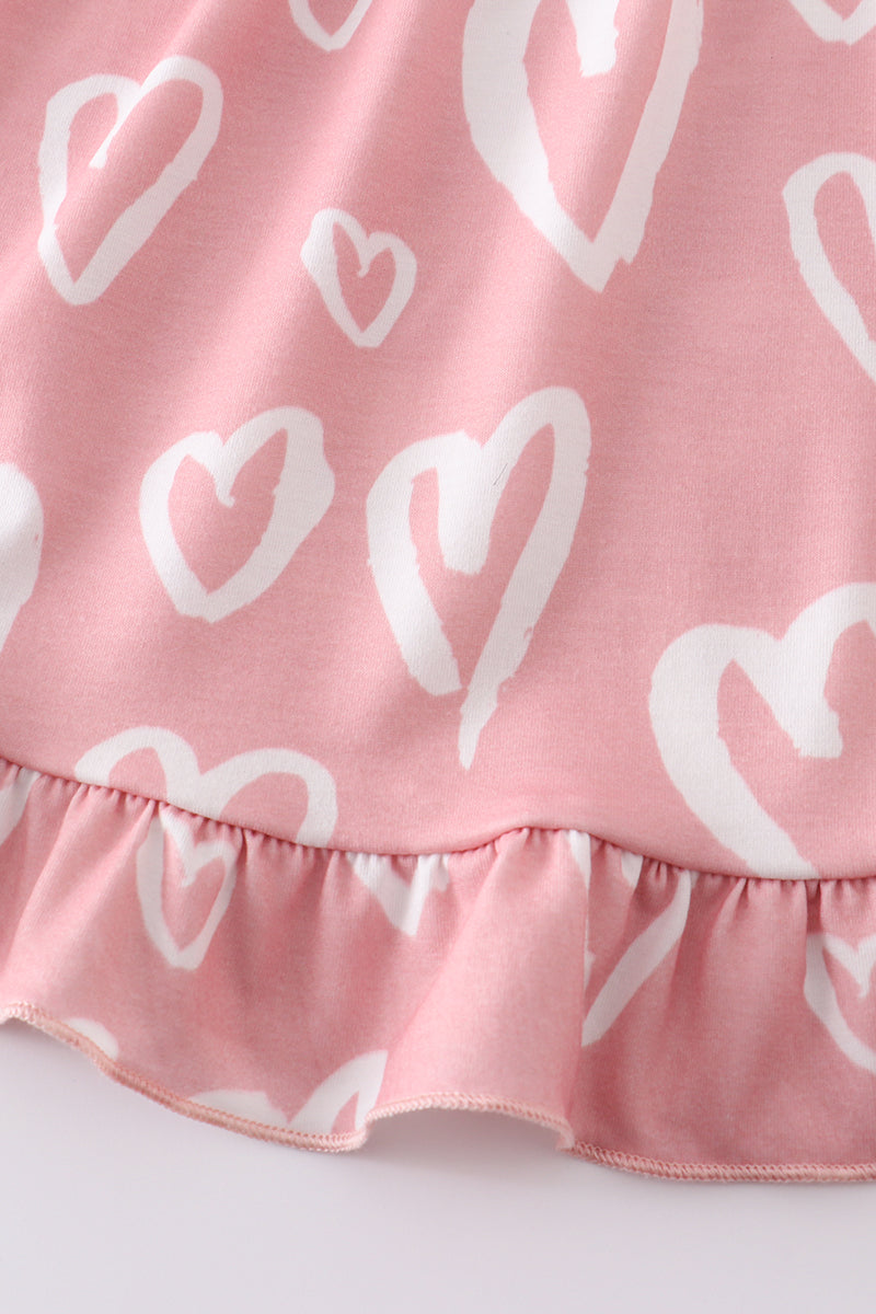 Pink heart print girls dress