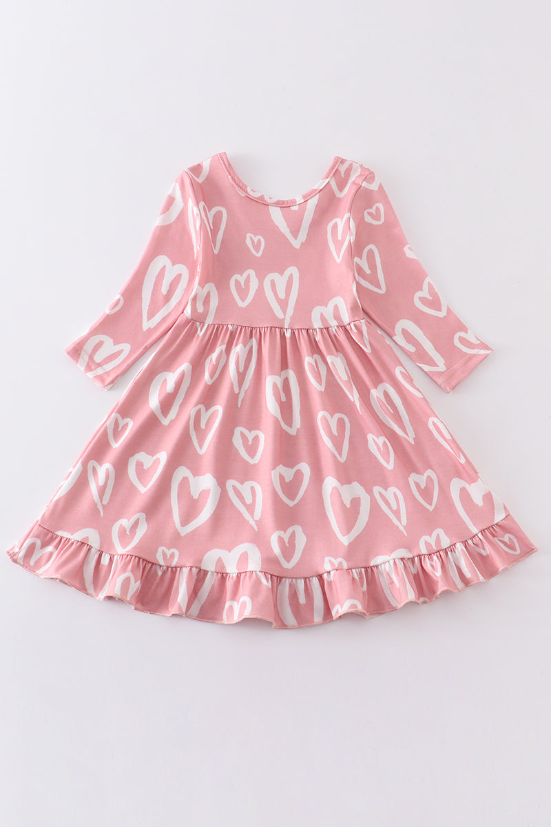 Pink heart print girls dress