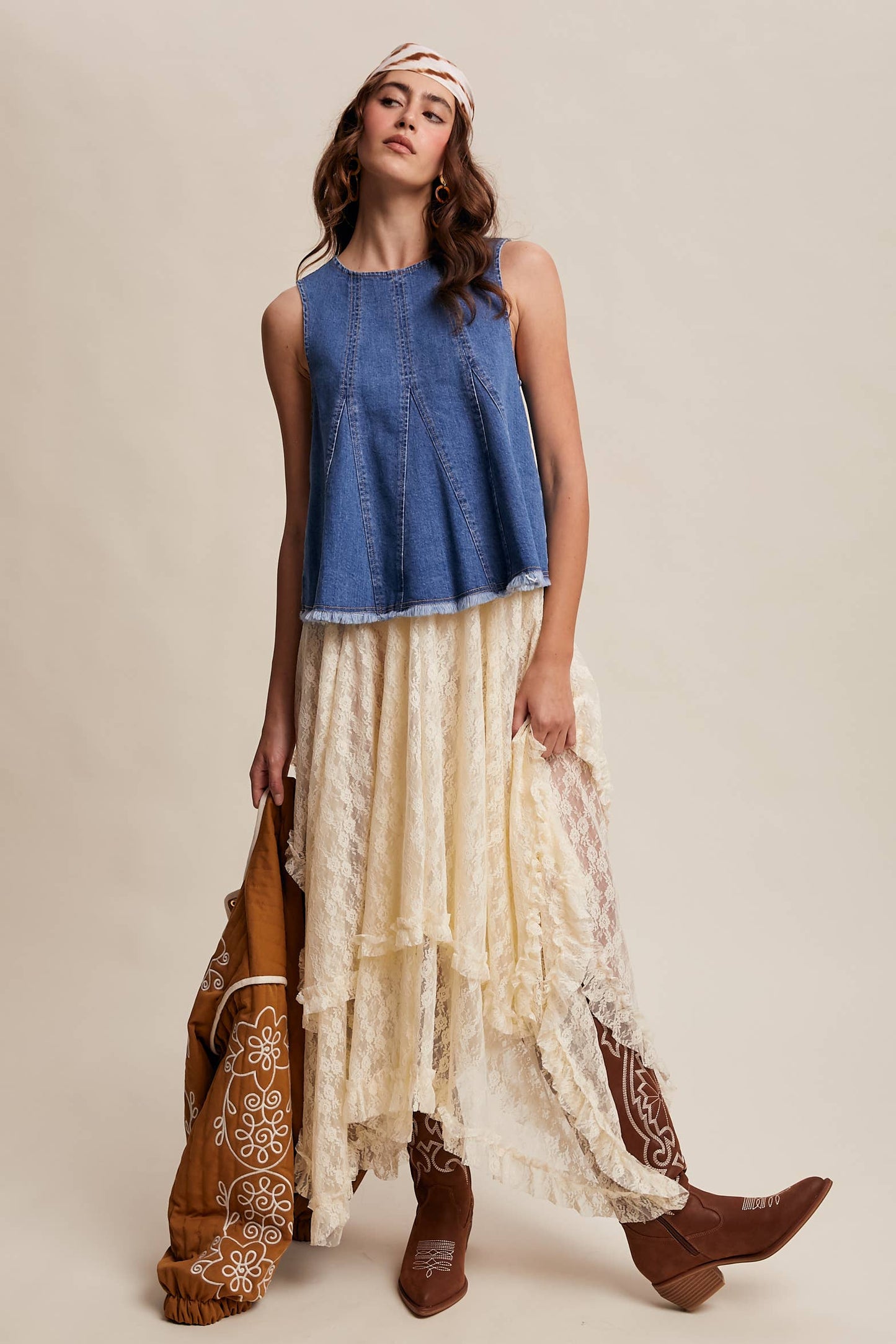 Denim Flare Peplum Top