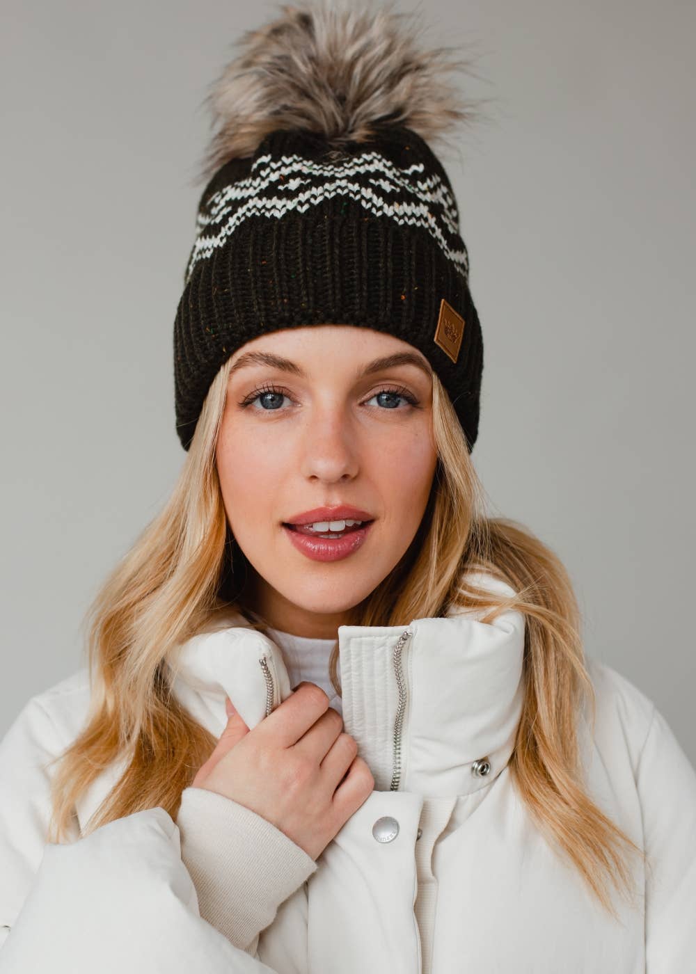 Olive & Speckled Patterned Pom Hat