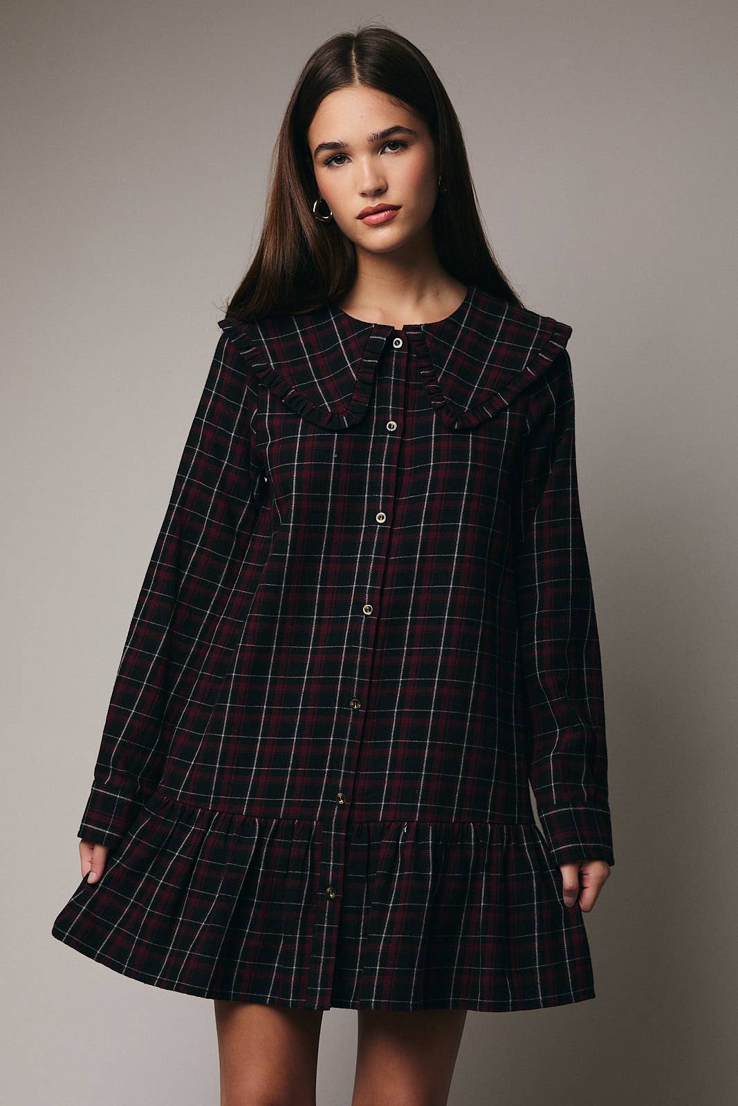 LONG SLEEVE SHIRT MINI DRESS WITH SIDE POCKET