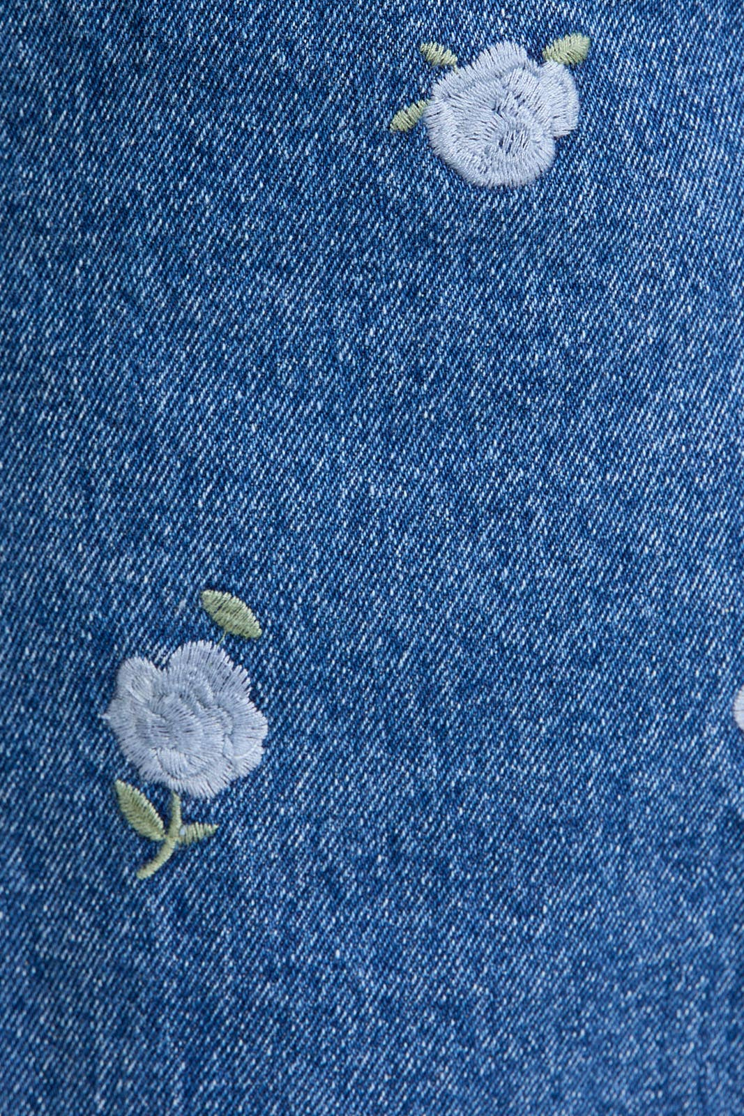 V-NECK ROSE EMBROIDERY DENIM DRESS