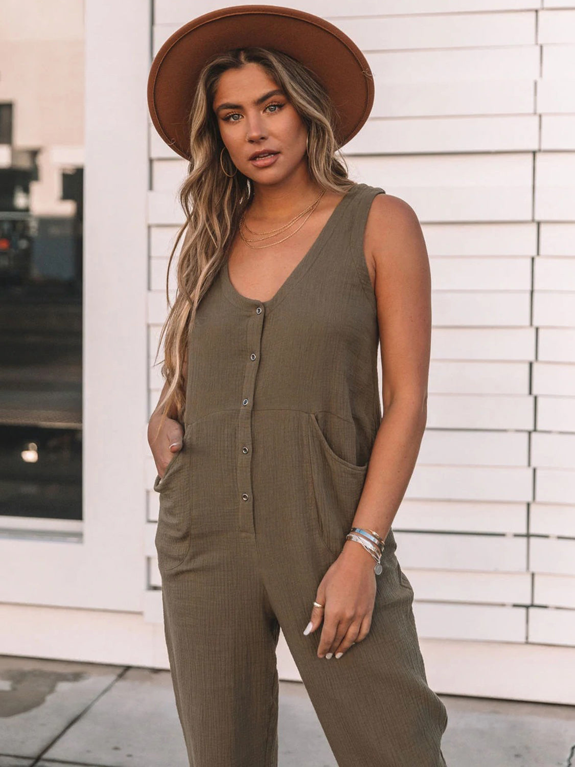 Matcha Green Scoop Neck Wide Strap Jumpsuit