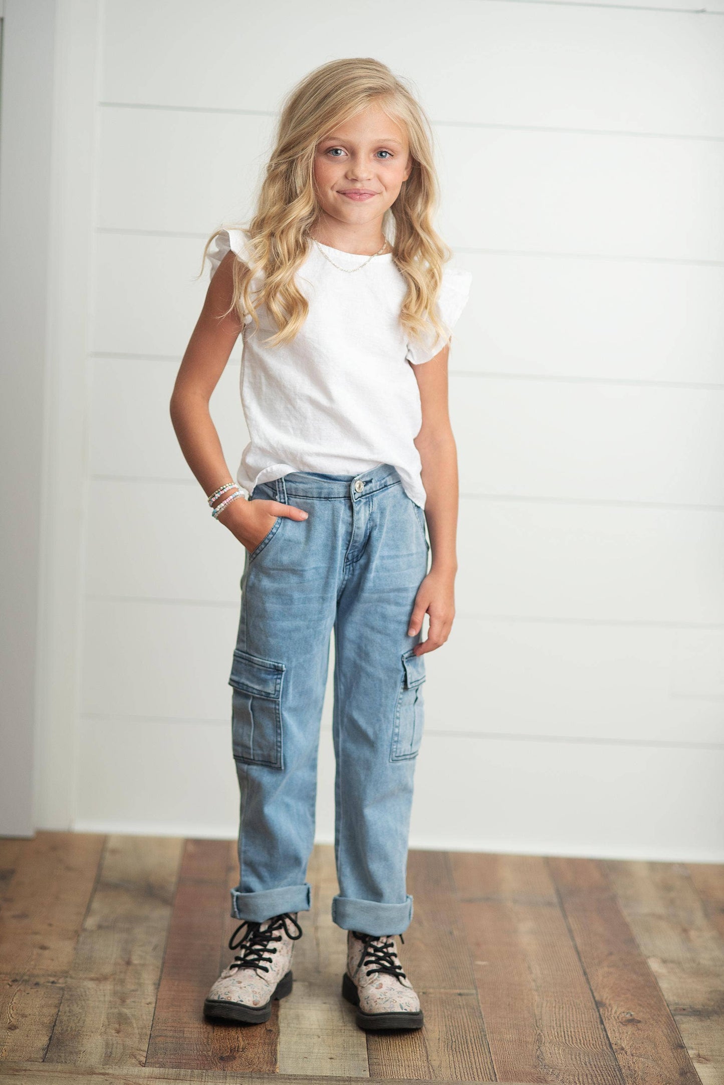 Light Wash Faded Denim Cargo Jean