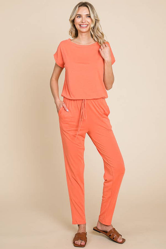 Boat Neck Solid Jumpsuit