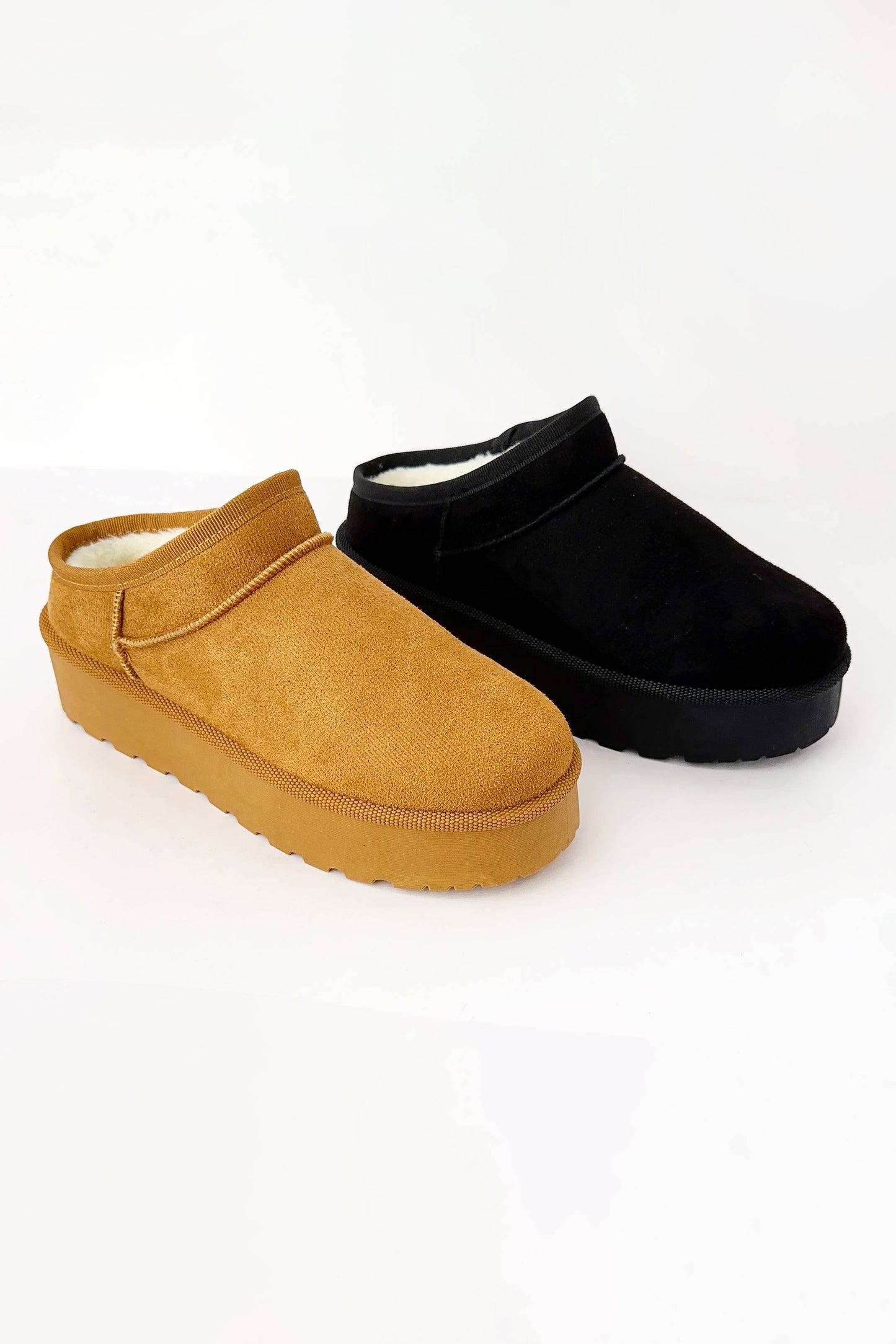 SOLID MINI ANKLE FUR-LINED PLATFORM SHERPA SLIPPER