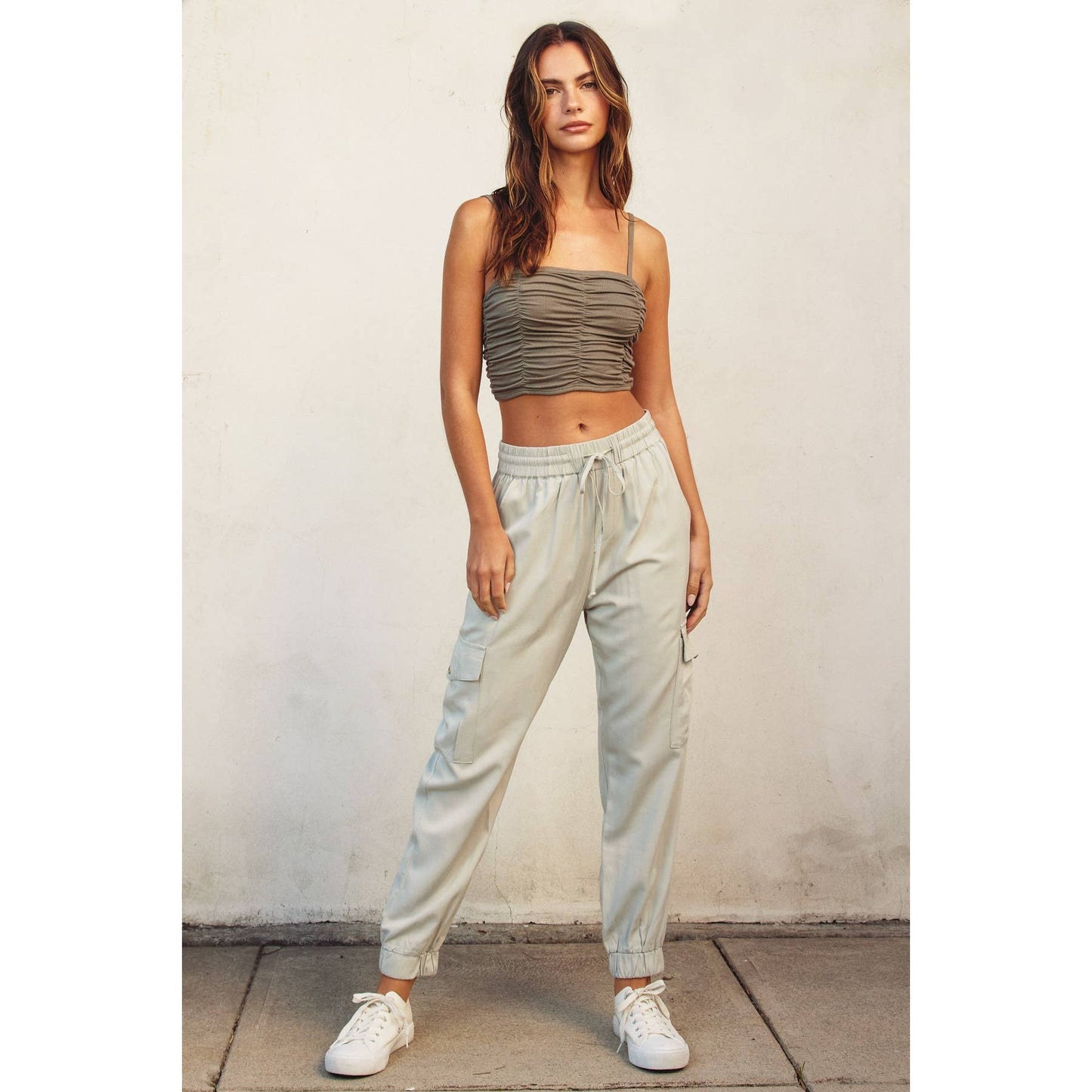 Ribbed Knit Ruched Crop Top