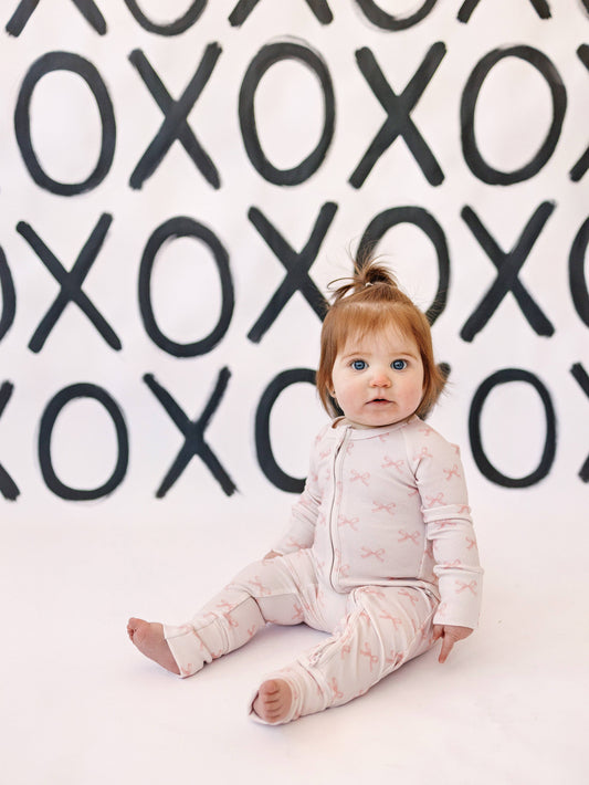 Blushing Bows Ribbed Bamboo Zippy Romper Baby Girl Pajamas