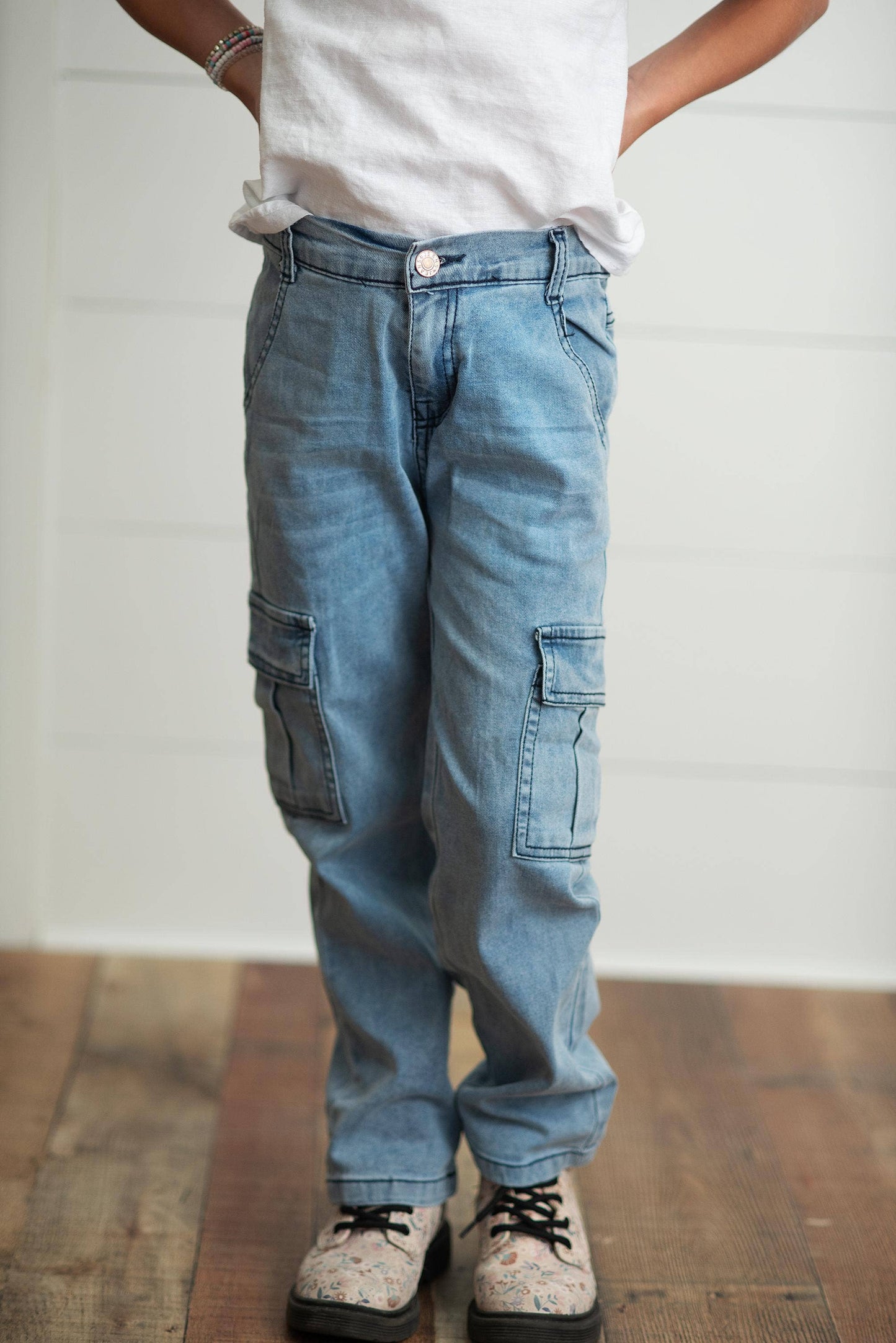 Light Wash Faded Denim Cargo Jean