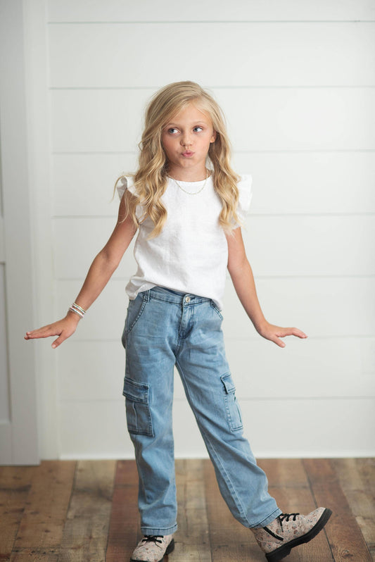 Light Wash Faded Denim Cargo Jean