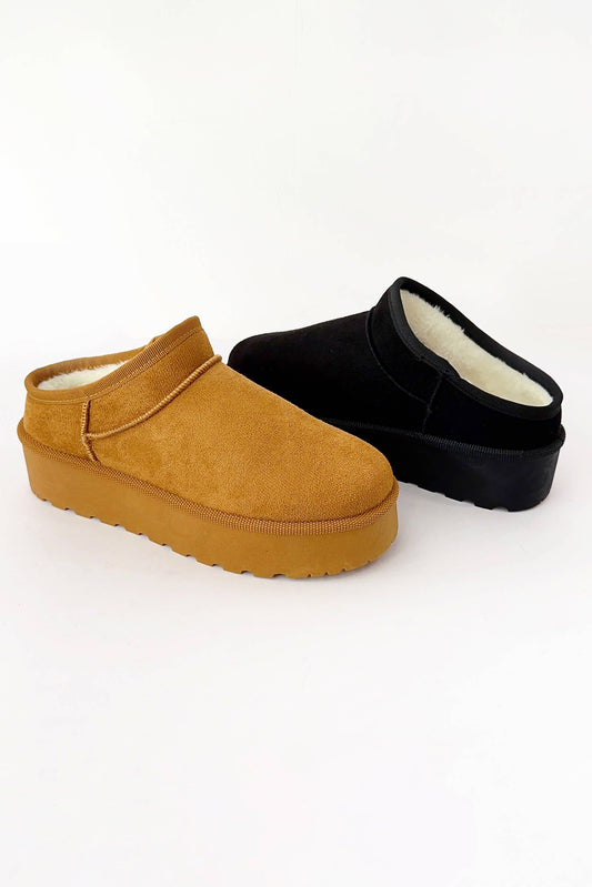 SOLID MINI ANKLE FUR-LINED PLATFORM SHERPA SLIPPER