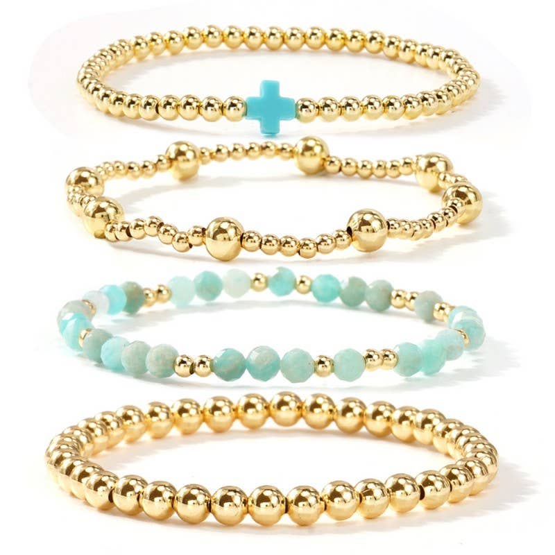 BOHO CROSS MULTI  COLORFUL BEADED STRETCH BRACELET |