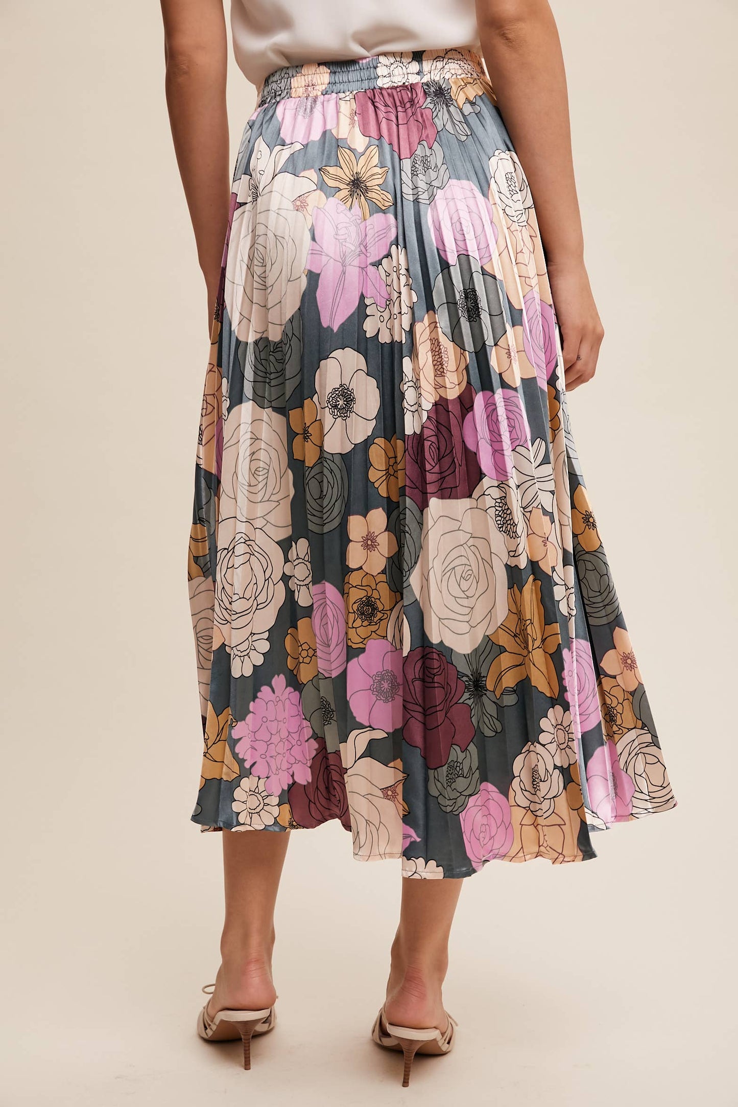 Bold Floral Pleated Midi Skirt