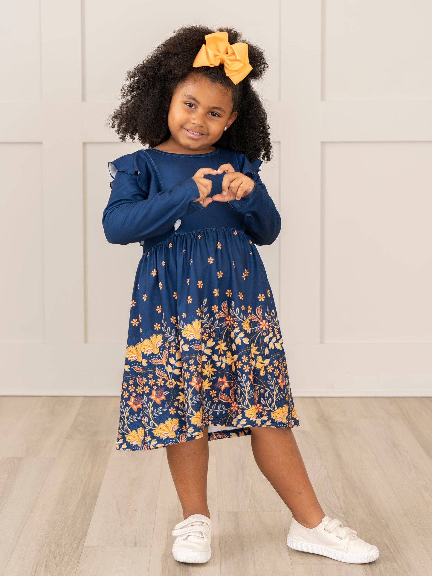 Navy Floral Harvest Ruffle Dress