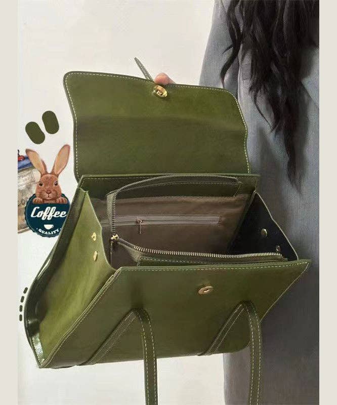 Green Solid Durable Faux Leather Satchel Handbag