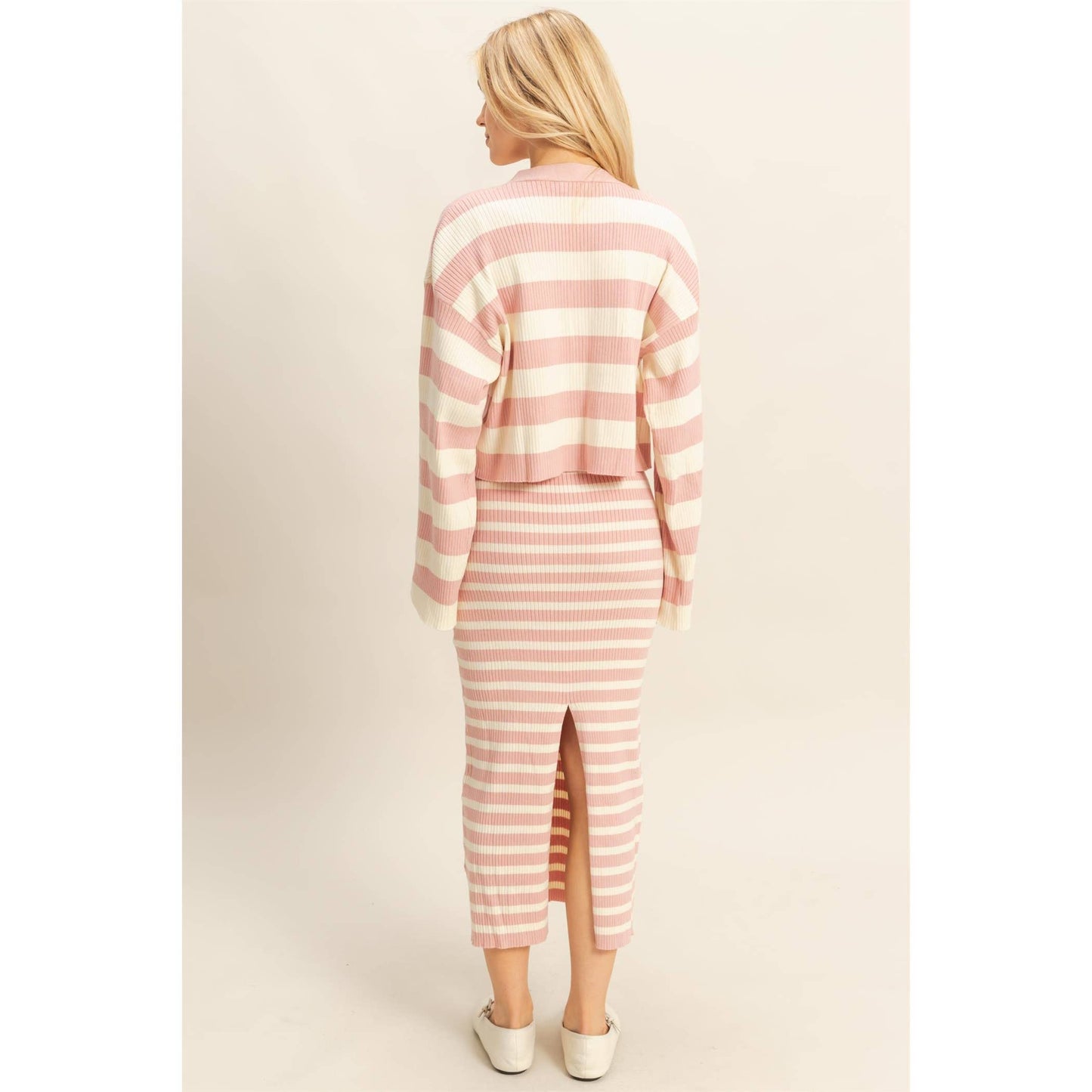 Striped Sweater Cardigan and Dress Set