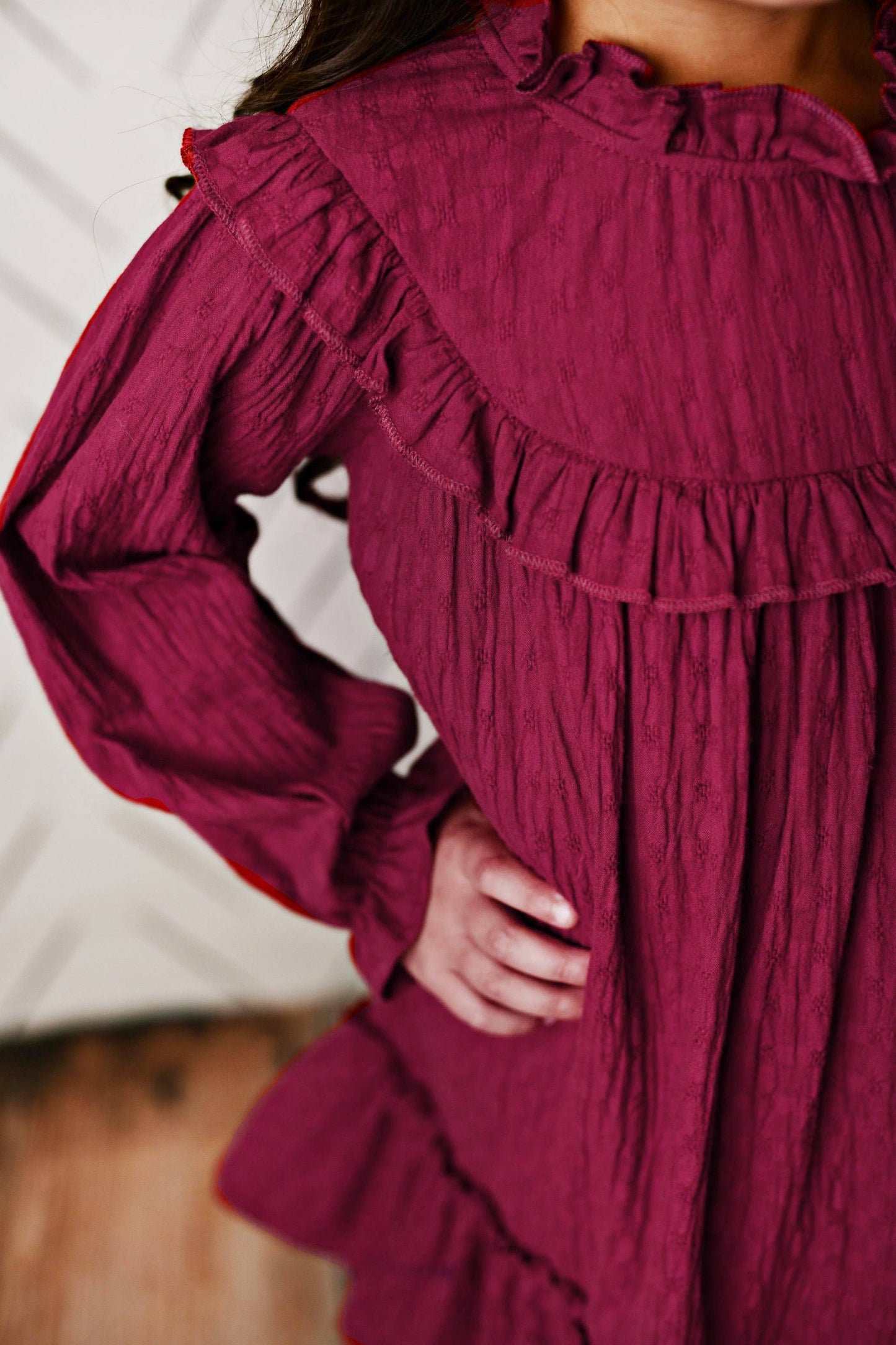 Girls Annie Plum Colored Ruffle Long Sleeve Fall Dress
