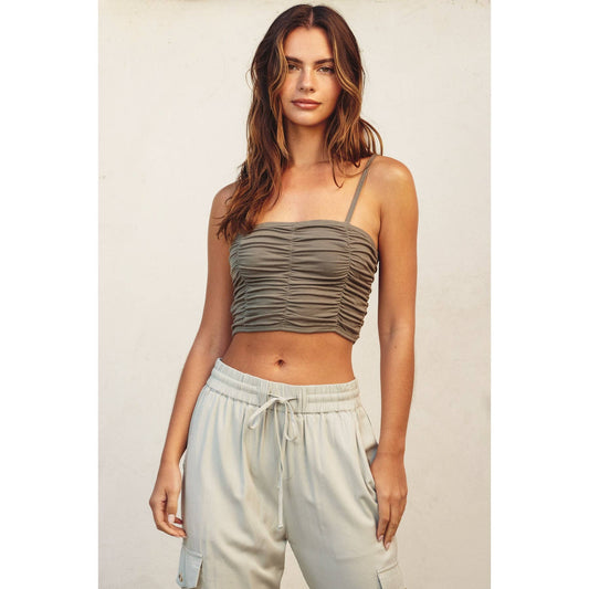 Ribbed Knit Ruched Crop Top