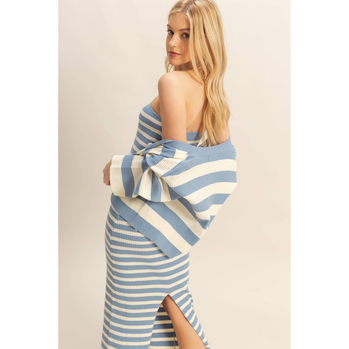 Striped Sweater Cardigan and Dress Set