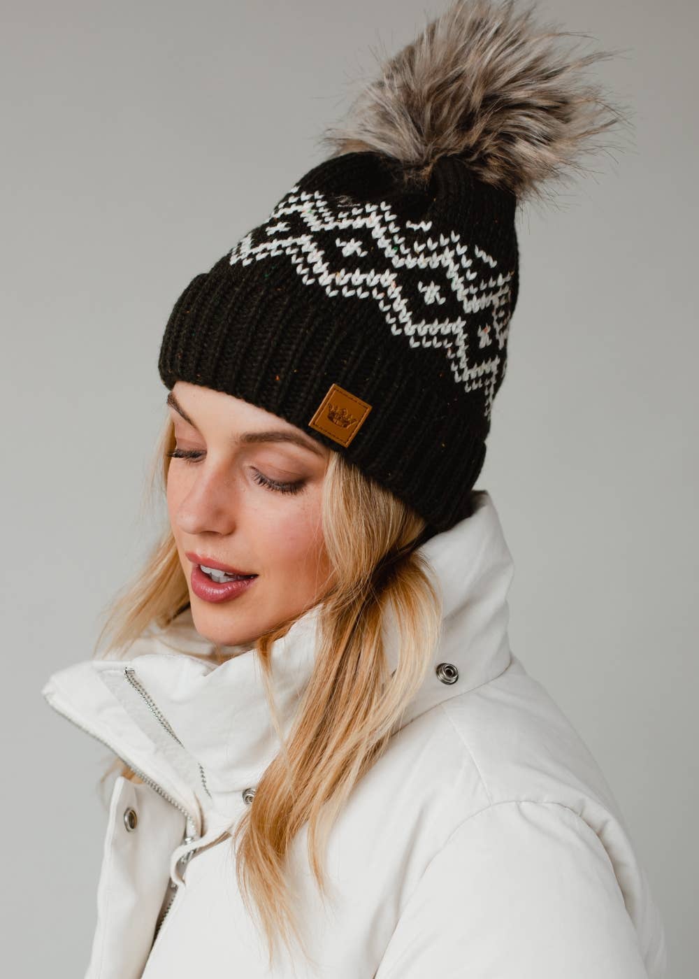 Olive & Speckled Patterned Pom Hat