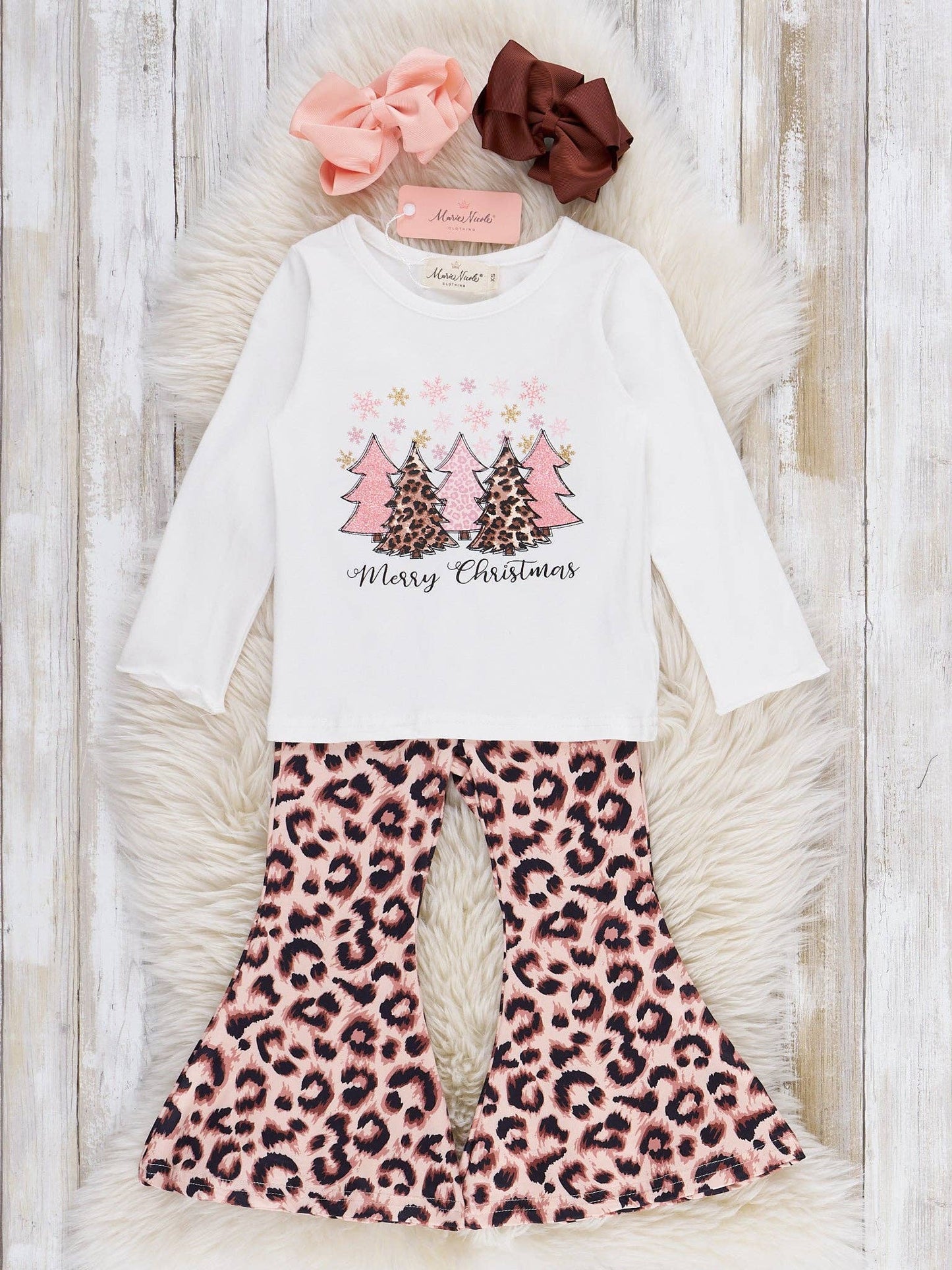 "Merry Christmas" Leopard Print Bell Bottom Outfit