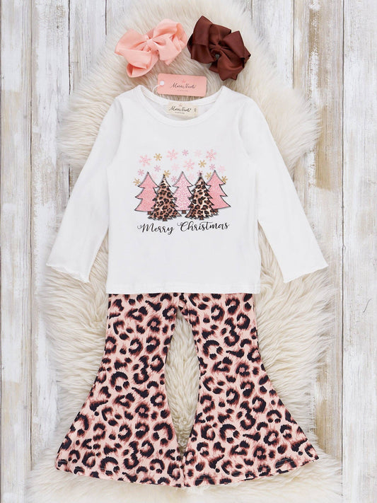 "Merry Christmas" Leopard Print Bell Bottom Outfit