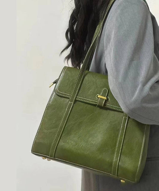 Green Solid Durable Faux Leather Satchel Handbag